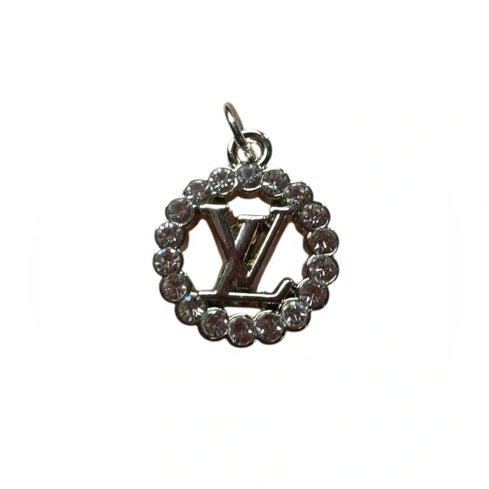 Louis Vuitton Silver Round Logo Zipper Pull Charm with Clear Stones